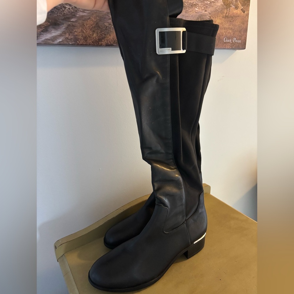 CALVIN KLEIN Black Leather Over the Knee Boots 9.5